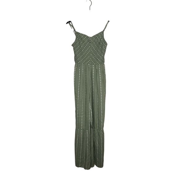 Sincerely Jules Jumpsuit SZ M Olive Green Stretchy Wide flare leg bell bottom - Picture 3 of 9